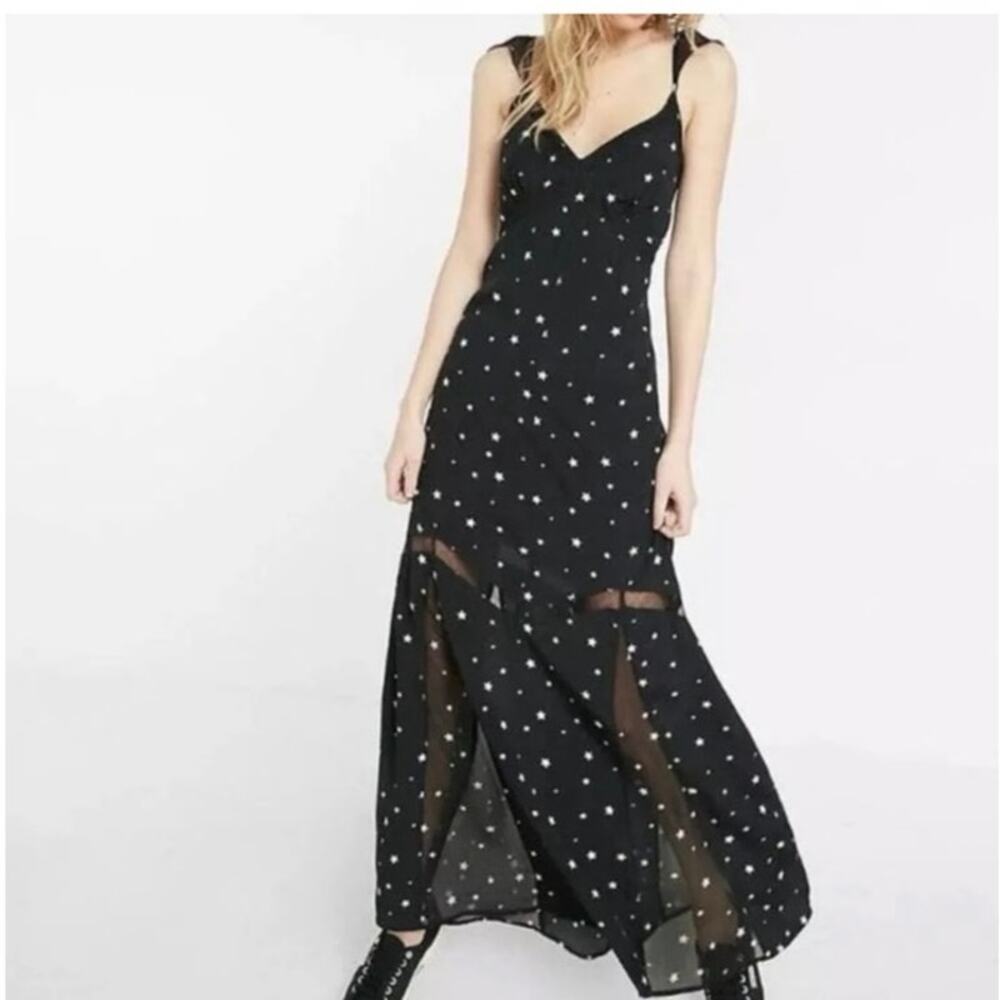 Express Y2K Babydoll Star Print Maxi Dress 6 Sheer Panel Celestial Whimsigoth